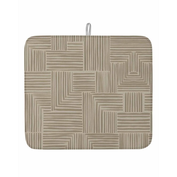 Abstract Angular Line Dish Drying Mat 16x18 inch Geometric L-shaped Stripes Taupe Super Absorbent Microfiber Dish Drying Pad for Kitchen Countertops Sink Dish Drainer Racks Coffee Bar Mats 1 Pack