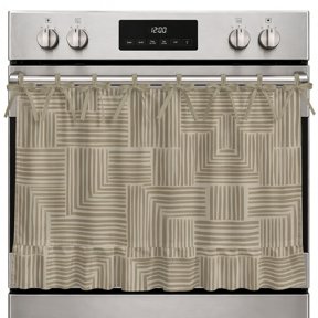 Abstract Angular Line Oven Skirt Curtain, 27x20 Inch Geometric L-shaped Stripes Taupe Kitchen Tie Top Oven Curtain for Door, Decorative Stove Skirt Dishwasher Cover With Ribbon Ties
