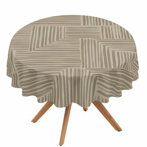 Abstract Angular Line Round Tablecloth 60 Inch Geometric L-shaped Stripes Taupe Waterproof Spillproof Circle Table Cloth Washable Round Table Cover for Party, Picnic, Indoor and Outdoor Dining