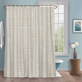 Abstract Angular Line Shower Curtain with Hooks, Geometric L-shaped Stripes Beige Water Repellent Shower Curtains for Bathroom Decor Sturdy Shower Curtain, Machine Washable 36x72 Inch