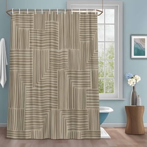 Abstract Angular Line Shower Curtain with Hooks, Geometric L-shaped Stripes Taupe Water Repellent Shower Curtains for Bathroom Decor Sturdy Shower Curtain, Machine Washable 36x72 Inch