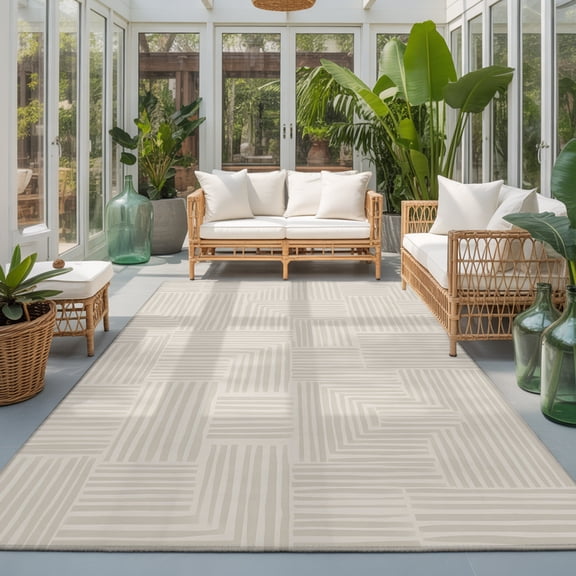 Abstract Angular Line Washable Living Room Rugs 9'x12', Geometric L-shaped Stripes Beige Washable Throw Large Area Rug Non-Slip Sturdy Edge Binding Carpet for Bedroom Dining Room Office