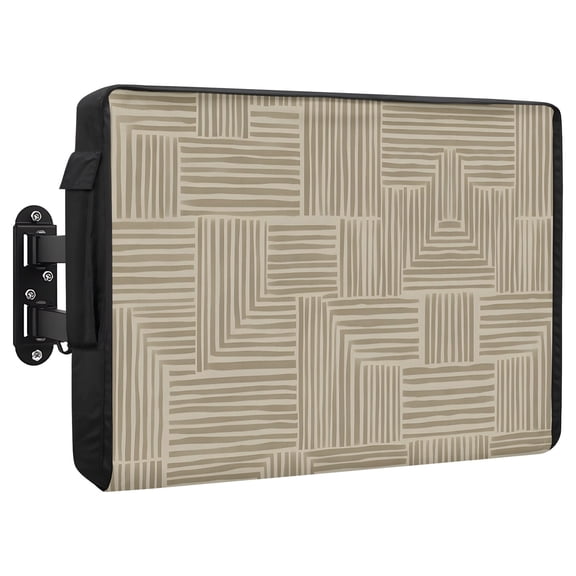 Abstract Angular Line Waterproof Outdoor TV Cover, Geometric L-shaped Stripes Taupe Outside Weatherproof TV Enclosures for 70 to 75 Inch LCD Television Shield Flat Screen Protectors