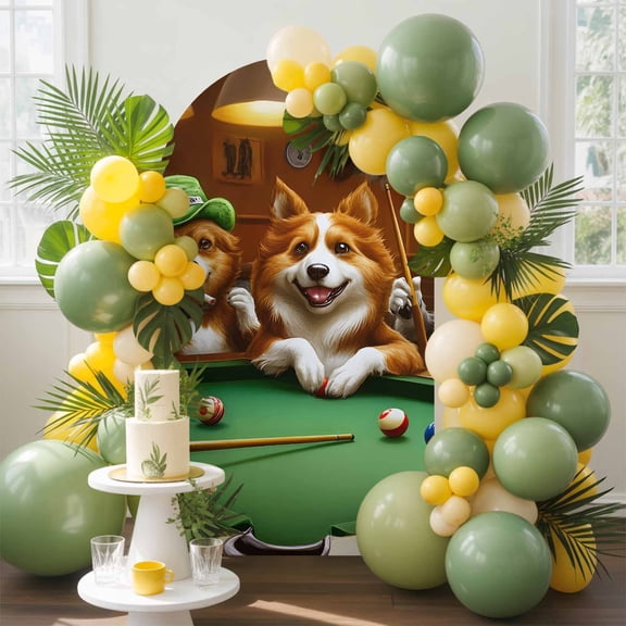 Abstract Animal Arch Backdrop Cover, 6FT, Dog In The Room Playing Poker Game Spandex Arch Covers Double-Sided Backdrop for Wedding Birthday Party Photo Background Decoration