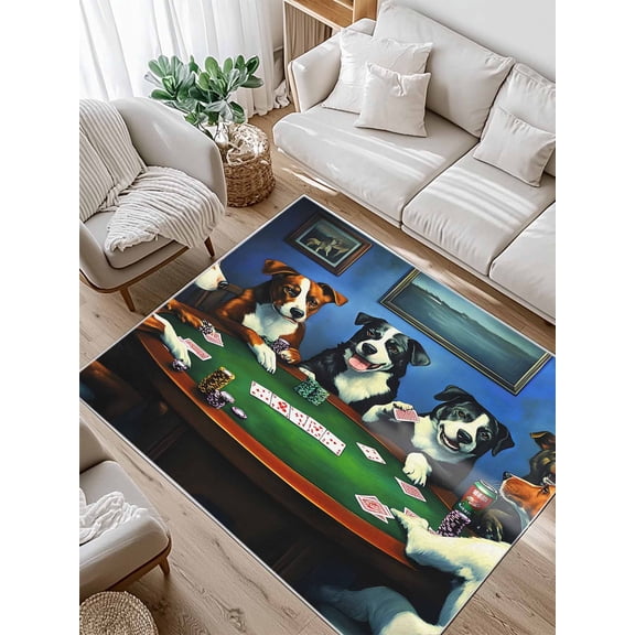 Abstract Animal Area Rug for Bedroom 4x6 Ft Dog In The Room Play Poker Games Super Soft fuzzy Throw Rug Non-Slip Fluffy Plush Indoor Floor Carpet for Living Room Nursery Home Decor