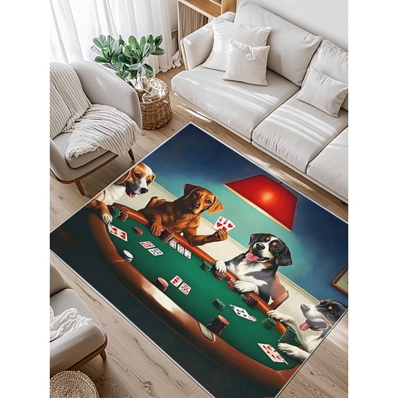 Abstract Animal Area Rug for Bedroom 4x6 Ft Dog In The Room Playing Poker Games Super Soft fuzzy Throw Rug Non-Slip Fluffy Plush Indoor Floor Carpet for Living Room Nursery Home Decor