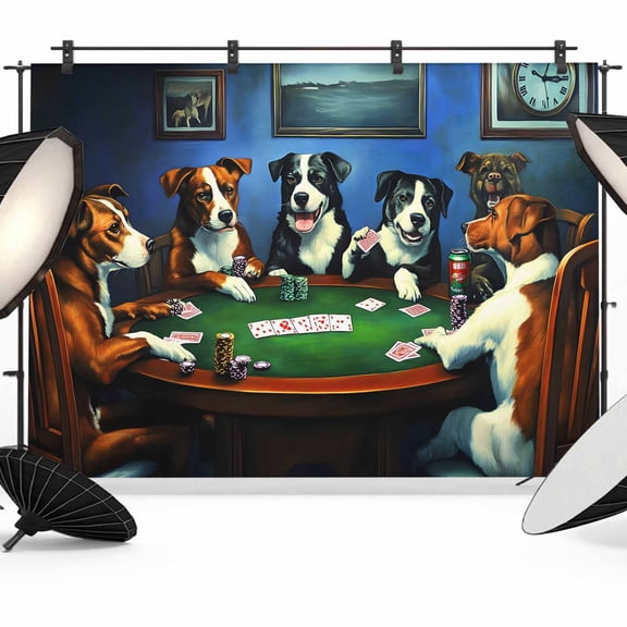 Abstract Animal Backdrop for Photography, Dog In The Room Play Poker Games Photo Backdrop Portrait Background Party Banner Photo Backgrounds for Studio Booth Props, 8x6ft
