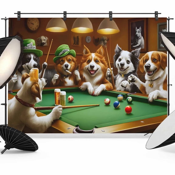 Abstract Animal Backdrop for Photography, Dog In The Room Playing Poker Game Photo Backdrop Portrait Background Party Banner Photo Backgrounds for Studio Booth Props, 10x8ft