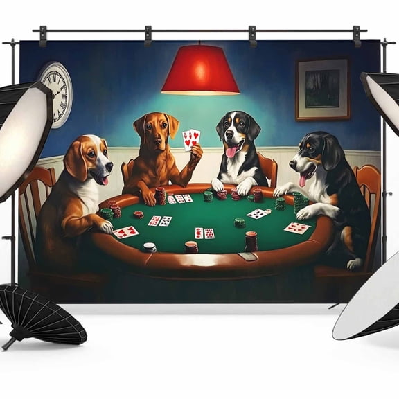Abstract Animal Backdrop for Photography, Dog In The Room Playing Poker Games Photo Backdrop Portrait Background Party Banner Photo Backgrounds for Studio Booth Props, 7x5ft