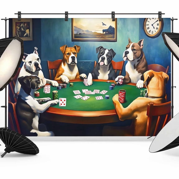 Abstract Animal Backdrop for Photography, Dog In The Room Poker Games Photo Backdrop Portrait Background Party Banner Photo Backgrounds for Studio Booth Props, 7x5ft