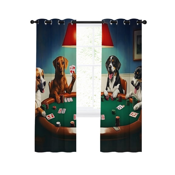 Abstract Animal Blackout Curtains 2 Panels Set Dog In The Room Playing Poker Games Thermal Insulated Privacy Black Out Drapes Window Curtain for Living Room Bedroom 27.5 x 39 Inch