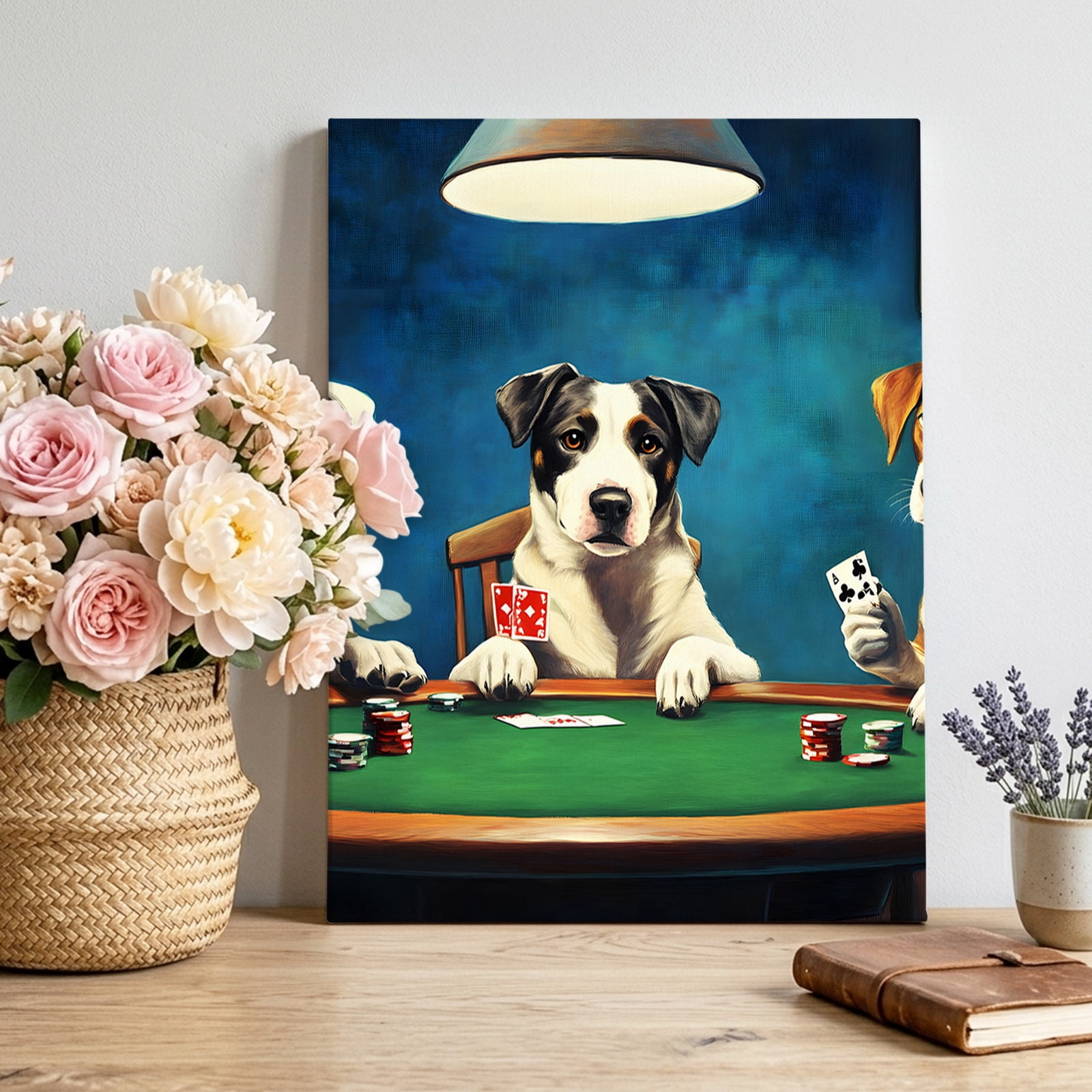 Abstract Animal Canvas Wall Art, Dog Playing Poker Game Chips Blue Room ...