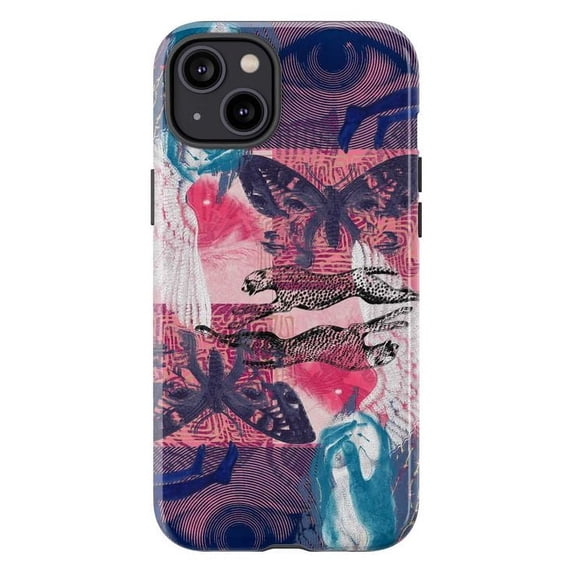 Abstract Animal Collage Phone Case, Mixed Media Art Protective Cover for iPhone 16 15 14 13 12 11 Pro Max Plus Mini