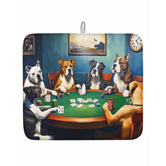 Abstract Animal Dish Drying Mat 16x18 inch Dog In The Room Poker Games Super Absorbent Microfiber Dish Drying Pad for Kitchen Countertops Sink Dish Drainer Racks Coffee Bar Mats 1 Pack