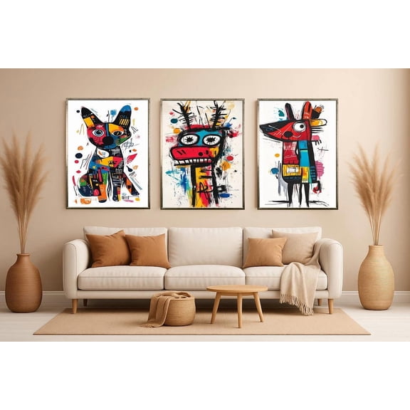 Abstract Animal Graffiti Print Urban Street Art Set 3 Stretched Canvas 16x24