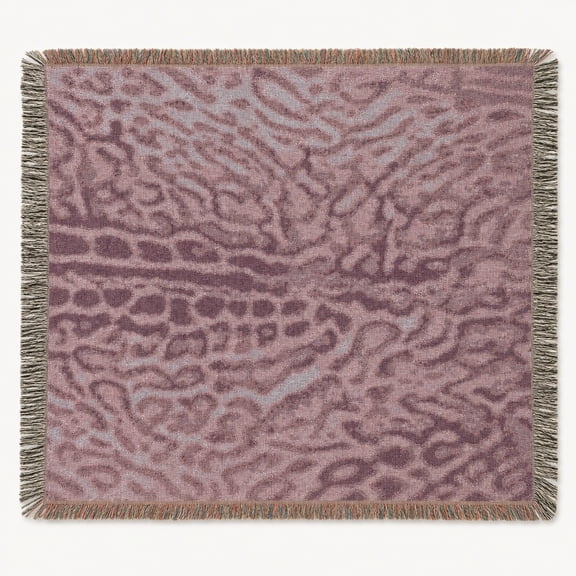 Abstract Animal Print Dusty Pink and Mauve Woven Throw Blanket, Cotton with Fringed Edges, Boho Decor for Sofa and Living Room