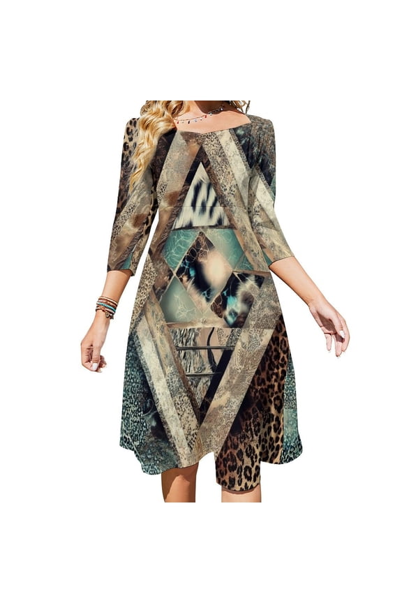Abstract Animal Print Pattern Women's Fall Dresses Casual Loose Flowy Swing Shift Dress