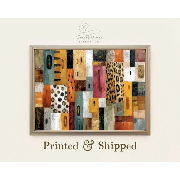 Abstract Animal Print Poster Art: Rust Earth Tone, Boho Wall Decor, Stretched Canvas Size 8x12 F03.1.18l1740