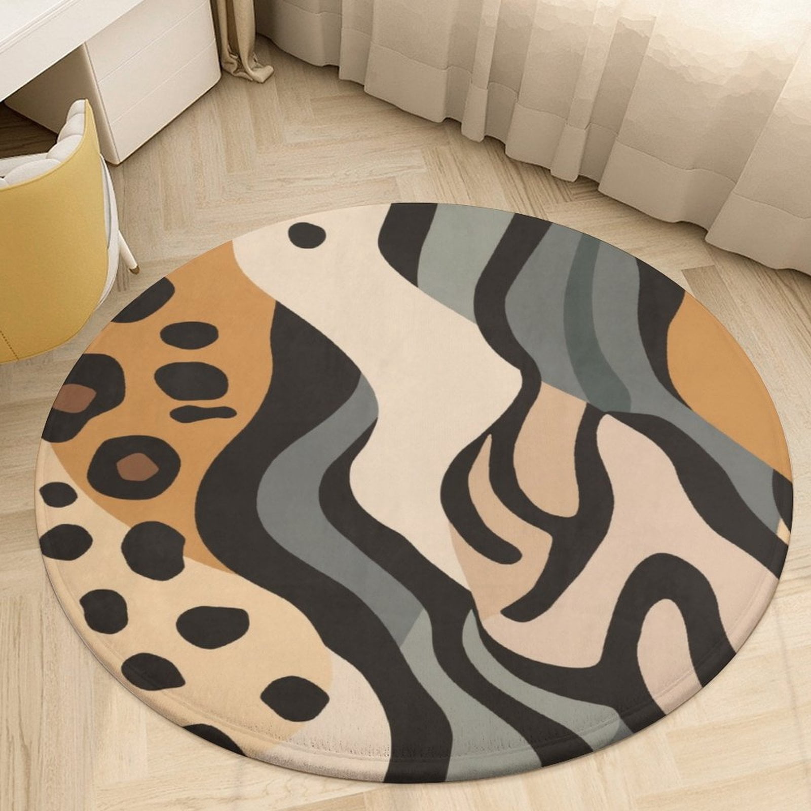 Abstract Animal Print Round Rugs Non-slip Area Rug for Living Room ...