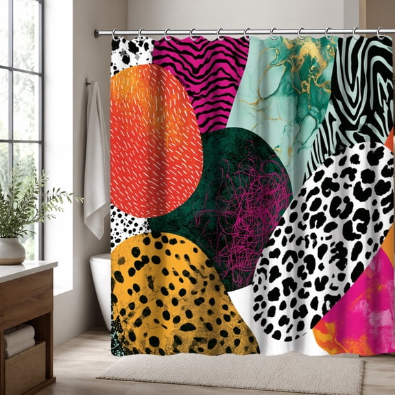 Abstract Animal Print Shower Curtain, Colorful Leopard Zebra Marble Pattern Bathroom Decor, Modern Maximalist Bath Curtain, Funky Eclectic Bathroom Accessories, 70.87 x 70.87 Inch