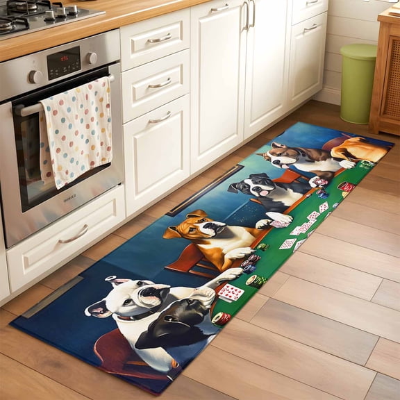 Abstract Animal Runner Rug for Hallway 2x6ft, Dog In The Room Poker Games Non Slip Floor Mat Washable Low-Profile Indoor Carpet for Living Room, Bedroom, Dining Room