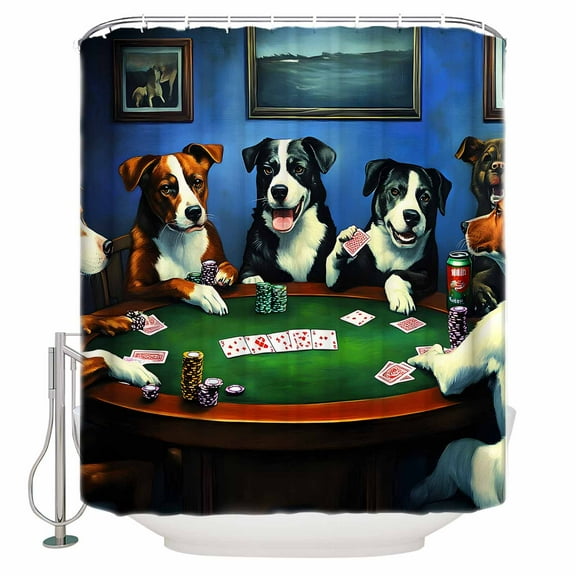 Abstract Animal Shower Curtain, 72" x 72", Dog In The Room Play Poker Games Waterproof Bathroom Curtain Washable Shower Curtain Set with 12 Hooks