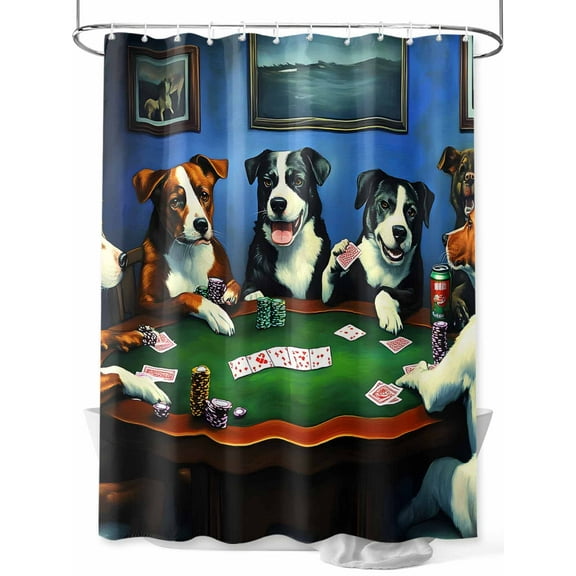 Abstract Animal Shower Curtain, Dog In The Room Play Poker Games Waterproof Shower Curtain Set with 12 Hooks Lightweight Washable Fabric Shower Curtains for Bathroom 36x72 Inches