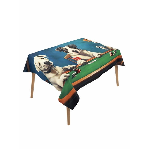 Abstract Animal Table Cloth 60x102 Inch Rectangle, Dog Playing Poker Game Chips Blue Room Funny Waterproof Tablecloth Washable Table Cover for Party Picnic Dinner Decor