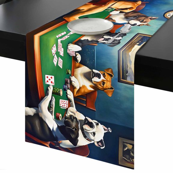 Abstract Animal Table Runner 13x60 Inch Dog In The Room Poker Games Table Runner Non-Slip Dresser Scarves for Holiday Decorations, Party, Dinner and Gatherings, 1 Pack