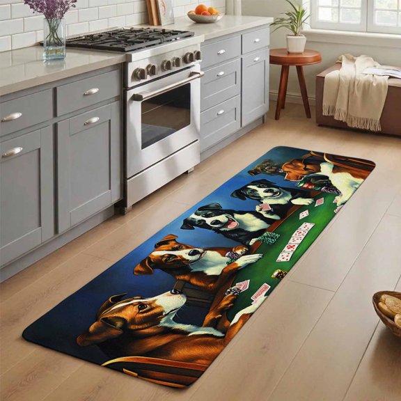 Abstract Animal Washable Runner Rug 3X5 ft Dog In The Room Play Poker Games Non-Slip Hallway Runner Rug, Linen Kitchen Runner Mats, Indoor Floor Carpet for Entryway Bathroom Bedroom Living Room