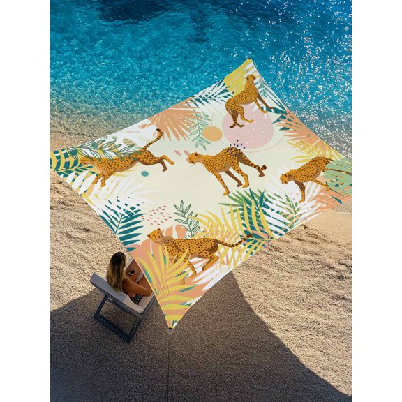 Abstract Animals Sun Shade Sail 12' x 16', Colorful Leopard Tropical Plants Leaf Modern Rectangle Outdoor Sunshade Canopy, Waterproof UV Block Patio Covers for Garden Yard Beach