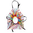 thumbnail image 1 of Abstract Apron Absurd Vector Smoky Wavy Floral Design with Rainbow alike Stripes and Lines Print, Unisex Kitchen Bib Apron with Adjustable Neck for Cooking Baking Gardening, Multicolor, by Ambesonne, 1 of 3