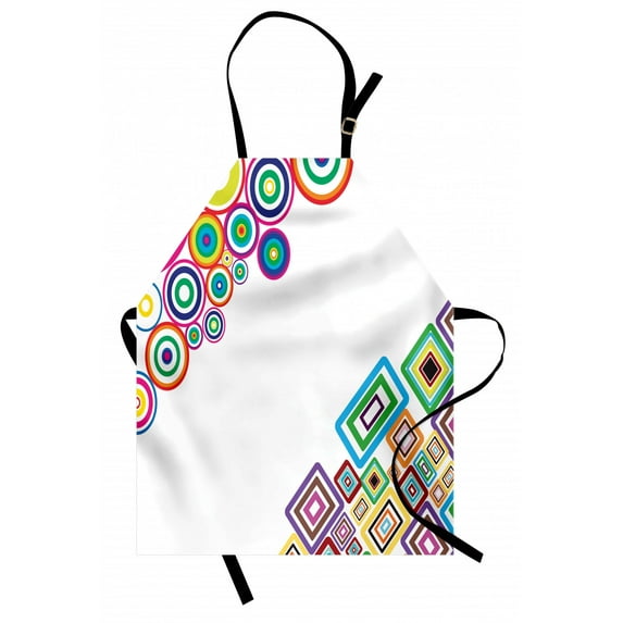 Abstract Apron Circle and Square Rectangle Figures in Different Colors Stylish Artistic Image, Unisex Kitchen Bib Apron with Adjustable Neck for Cooking Baking Gardening, Multicolor, by Ambesonne