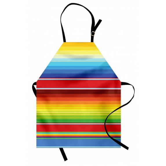 Abstract Apron Horizontal and Colored Ethnic Blanket Rug Lines Pattern Vibrant Abstract Design, Unisex Kitchen Bib Apron with Adjustable Neck for Cooking Baking Gardening, Multicolor, by Ambesonne