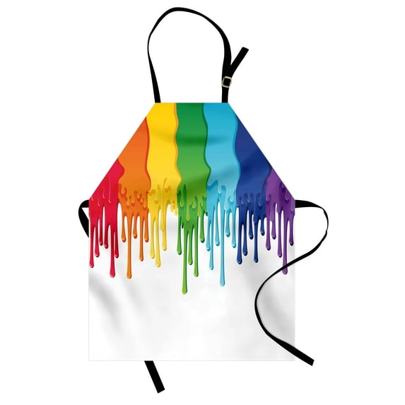 Abstract Apron, Rainbow Colored Paint Dripping Splattered Drops Creative Graphic Art Design, Unisex Kitchen Bib with Adjustable Neck for Cooking Gardening, Adult Size, Multicolor, by Ambesonne