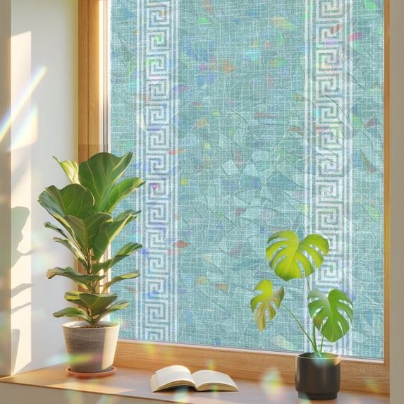 Abstract Aqua Window Privacy Film, Classic Linen Texture Geometric ...