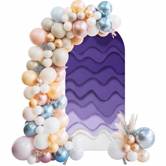 Abstract Arch Backdrop Cover 4 FT Purple Gradient Ocean Waves Sandy Beach Stretchy Elastic Arch Stand Covers Spandex Arched Background Birthday Wedding Party Decoration (No Stand)