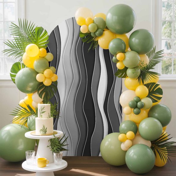 Abstract Arch Backdrop Cover, 4FT, Black Gray Gradient Waves Beach Lines Spandex Arch Covers Double-Sided Backdrop for Wedding Birthday Party Photo Background Decoration