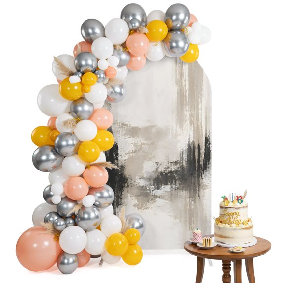 Abstract Arch Backdrop Cover 4FT Black Gray Scraped Pigment Plaster Builds Boho Industrial Spandex Fitted Arch Covers Stretchy Backdrop Decoration for Wedding Birthday Graduation Party