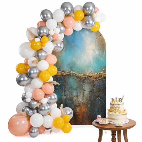 Abstract Arch Backdrop Cover 4FT Blue Gray Textured Landscape Industrial Boho Rustic Spandex Fitted Arch Covers Stretchy Backdrop Decoration for Wedding Birthday Graduation Party