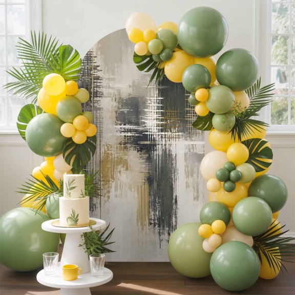 Abstract Arch Backdrop Cover, 4FT, Gray Beige Taupe Scraped Pigment Plaster Builds Industrial Spandex Arch Covers Double-Sided Backdrop for Wedding Birthday Party Photo Background Decoration