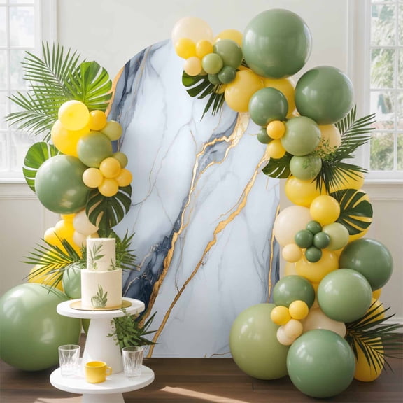 Abstract Arch Backdrop Cover, 4FT, Grey White Marble Texture Golden Lines Spandex Arch Covers Double-Sided Backdrop for Wedding Birthday Party Photo Background Decoration