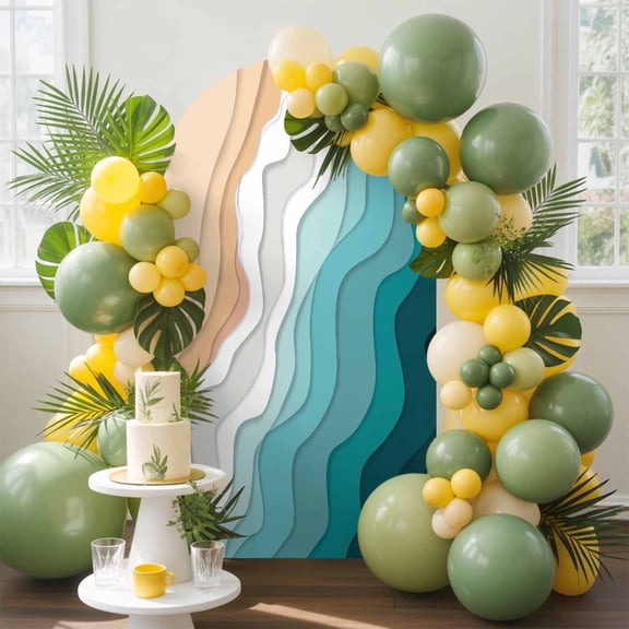 Abstract Arch Backdrop Cover, 4FT, Water Duck Green Gradient Ocean Beach Waves Spandex Arch Covers Double-Sided Backdrop for Wedding Birthday Party Photo Background Decoration