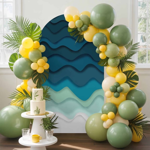 Abstract Arch Backdrop Cover, 4FT, Water Duck Green Gradient Ocean Waves Spandex Arch Covers Double-Sided Backdrop for Wedding Birthday Party Photo Background Decoration