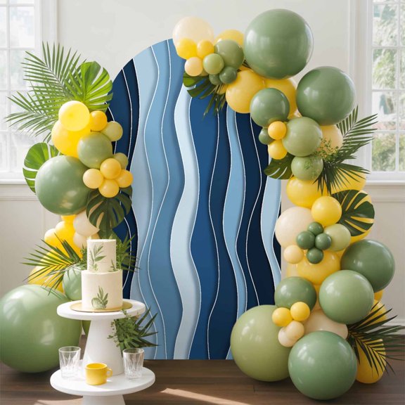 Abstract Arch Backdrop Cover, 5FT, Blue Gradient Waves Beach Lines Spandex Arch Covers Double-Sided Backdrop for Wedding Birthday Party Photo Background Decoration