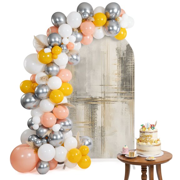 Abstract Arch Backdrop Cover 6FT Industrial Gold Black Scratches Textured Blocks Spandex Fitted Arch Covers Stretchy Backdrop Decoration for Wedding Birthday Graduation Party