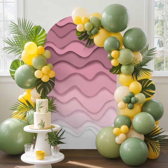Abstract Arch Backdrop Cover, 7.2FT, Pink Gradient Ocean Waves Sandy Beach Spandex Arch Covers Double-Sided Backdrop for Wedding Birthday Party Photo Background Decoration