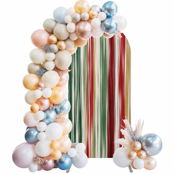 Abstract Arch Backdrop Covers 5 FT, Modern Vertical Emerald Green C Ruby Red Ream Stripes Stretchy Fitted Arched Stand Covers