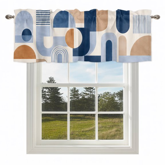 Abstract Arch Circle Geometric Valances for Windows Earthy Warm Tones Rod Pocket Curtain Valance Window Treatment Short Curtains for Kitchen Living Room,42x12in