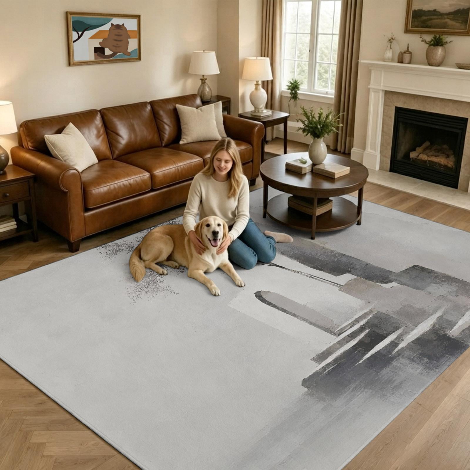Abstract Tree Rug Abstract Architectural Large Area Rugs 8x10ft Boho Impressionist Gray ...